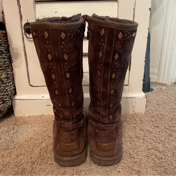 Ugg Australia Joplin Tall Boot Studded Brown Suede Side Zip Size 6 Snow Winter - Picture 7 of 13
